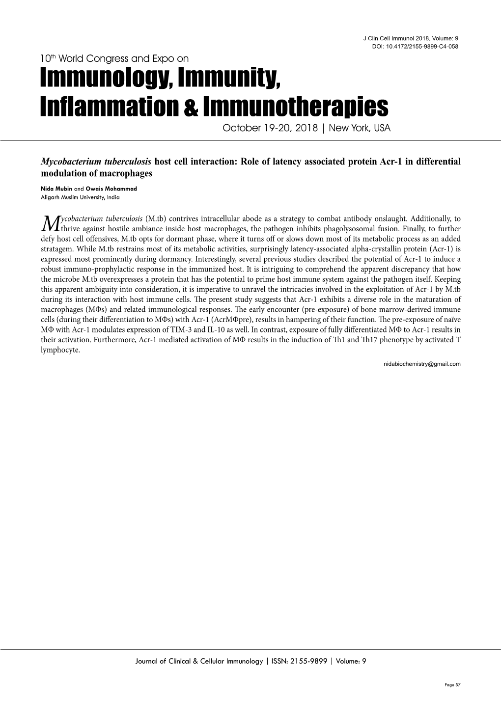 Immunology, Immunity, Inflammation & Immunotherapies