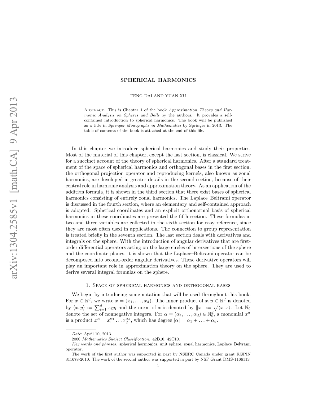 Spherical Harmonics Are the Restrictions of Elements in N to the Unit Sphere