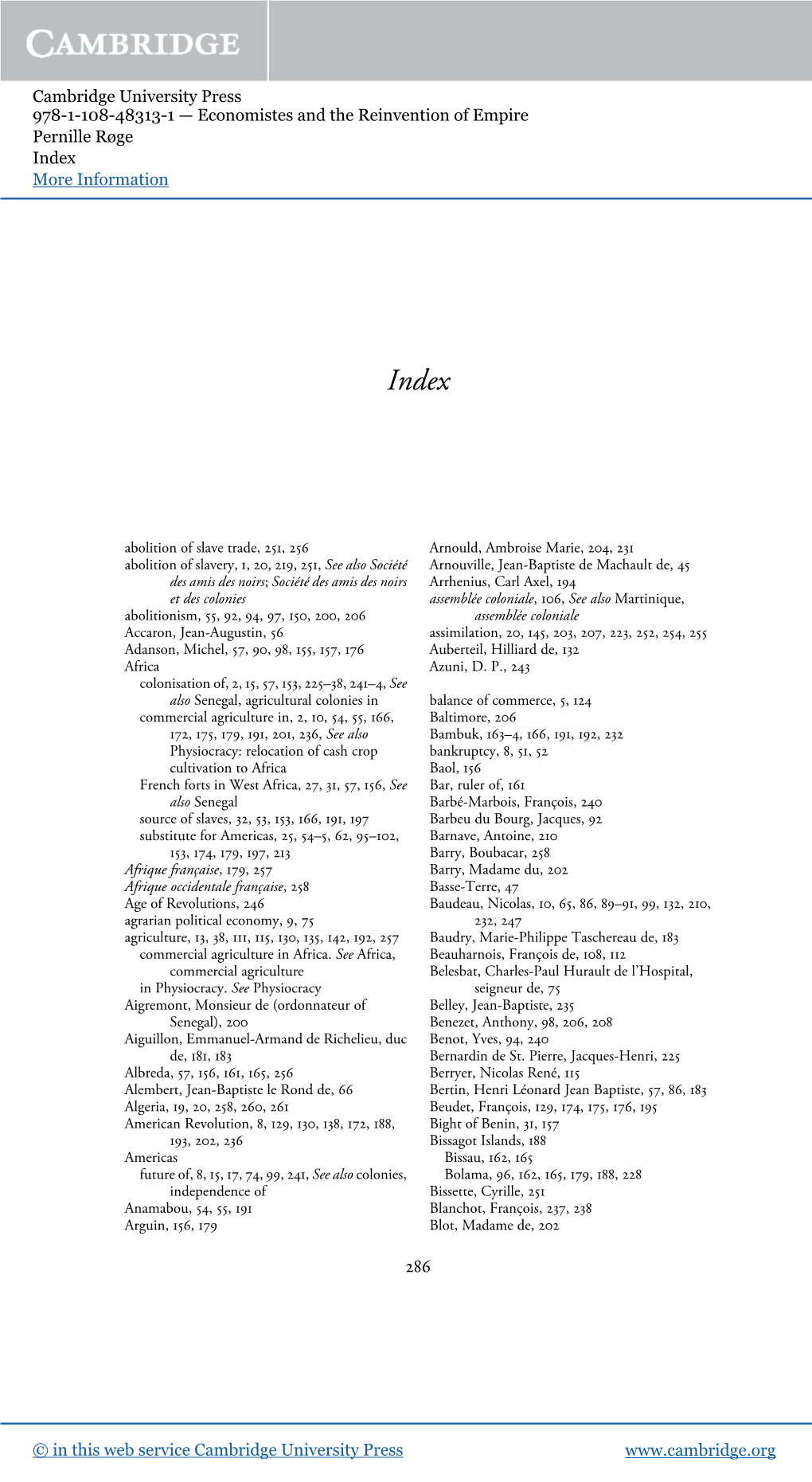 Cambridge University Press 978-1-108-48313-1 — Economistes and the Reinvention of Empire Pernille Røge Index More Information