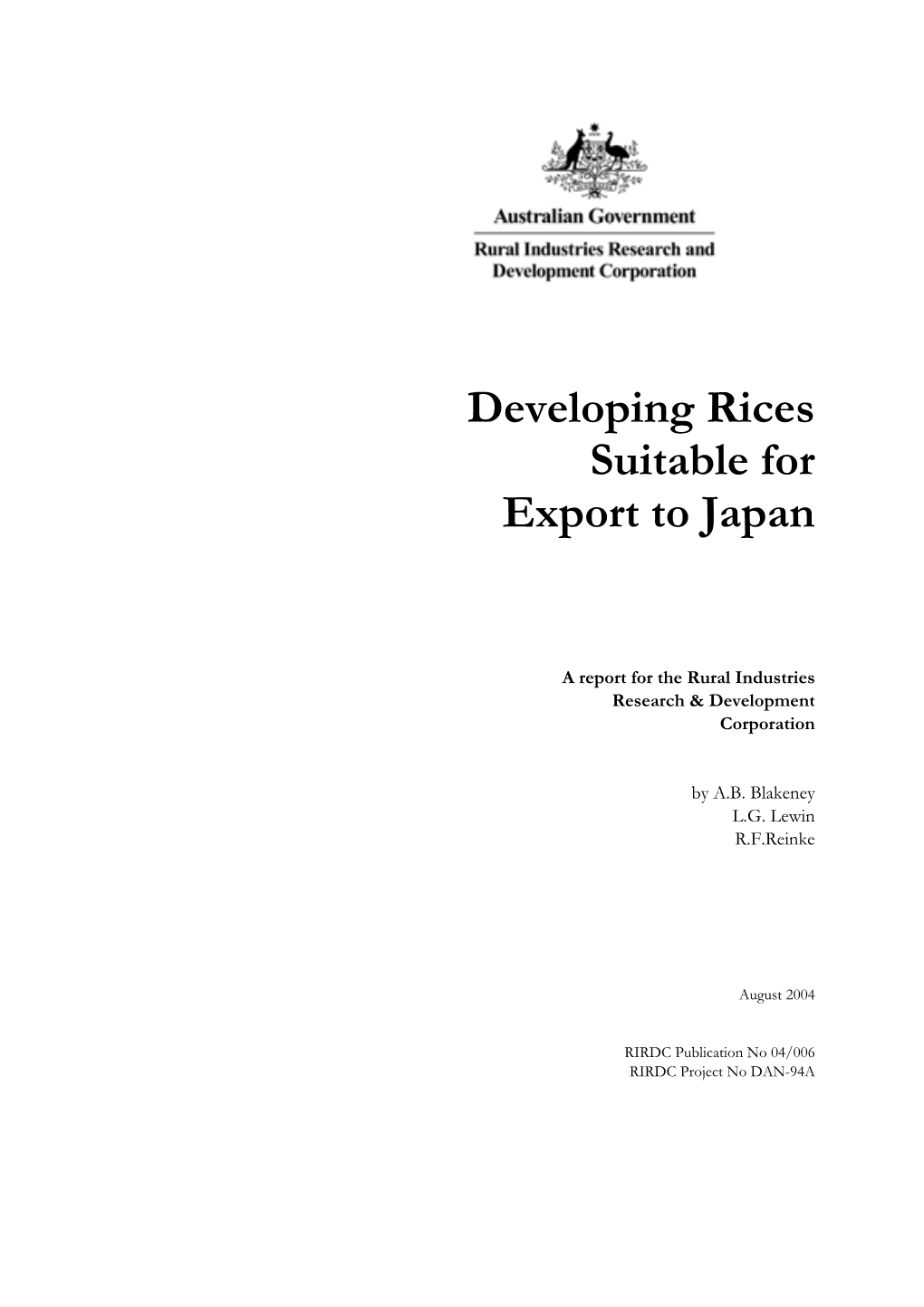 Developing Rices Suitable for Export to Japan