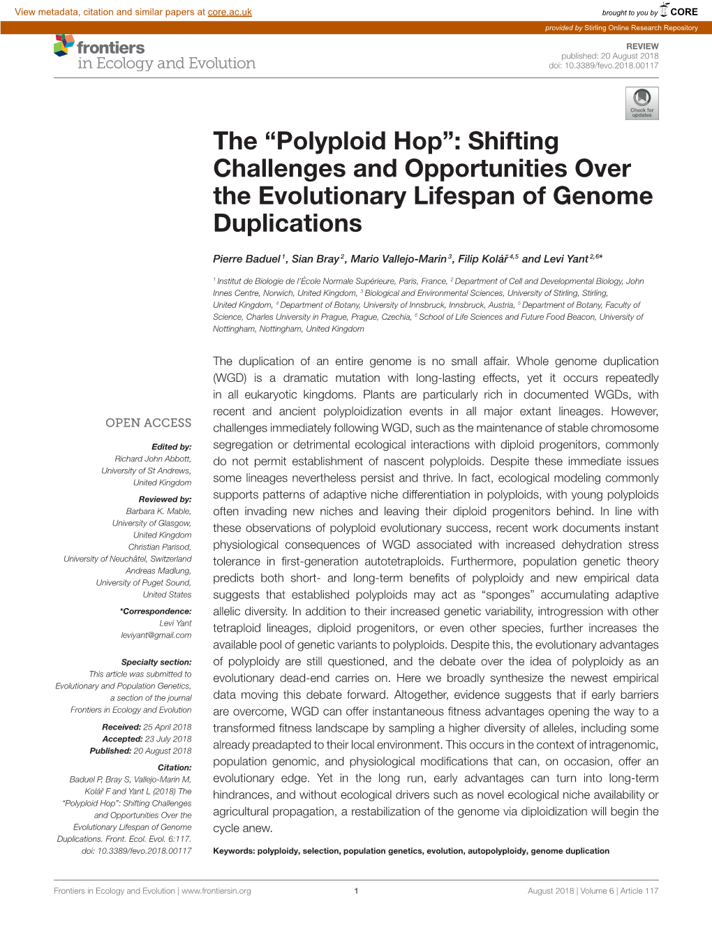 Polyploid Hop”: Shifting Challenges and Opportunities Over the Evolutionary Lifespan of Genome Duplications