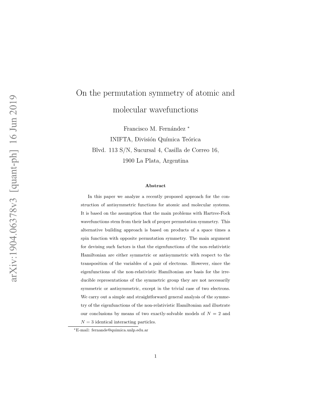 On the Permutation Symmetry of Atomic and Molecular Wavefunctions