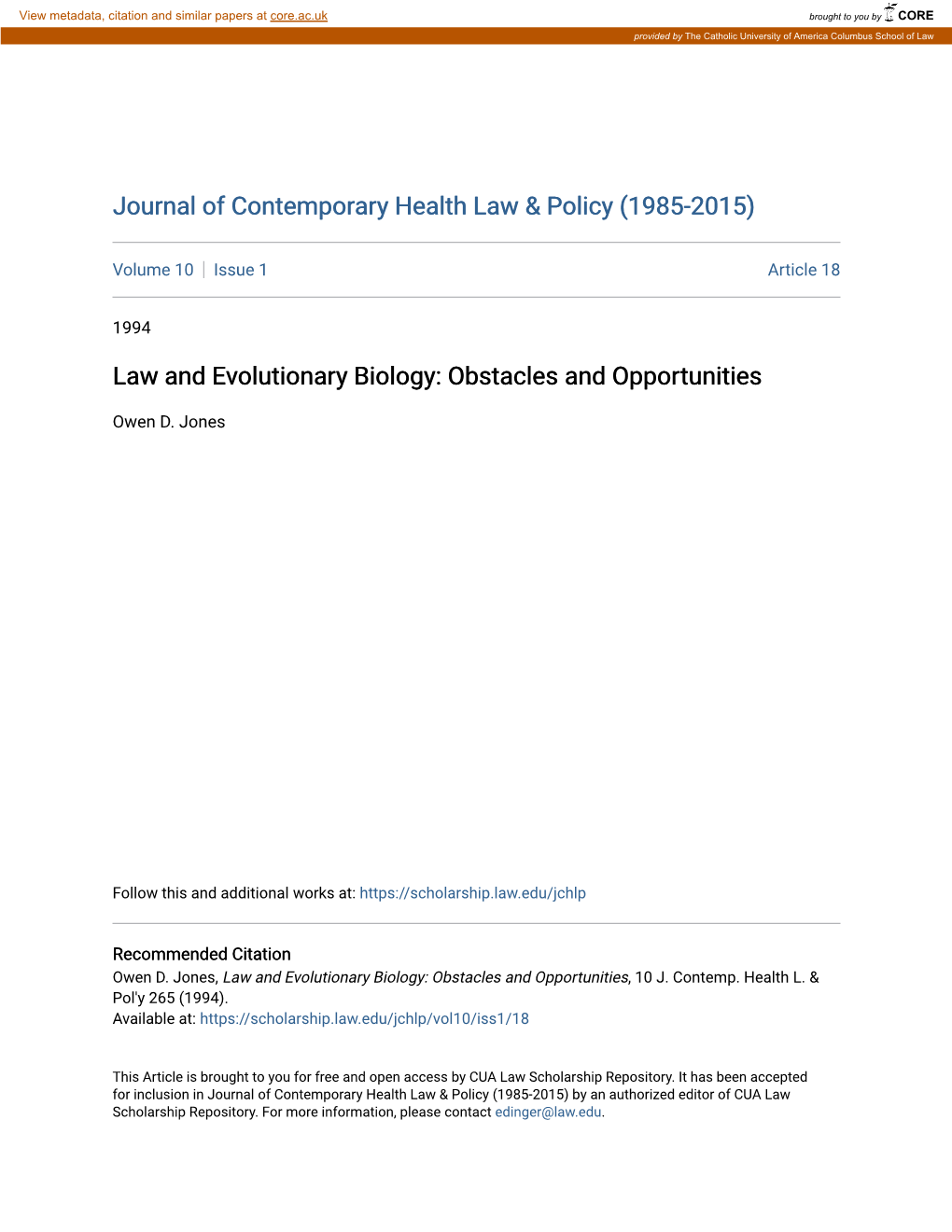 Law and Evolutionary Biology: Obstacles and Opportunities