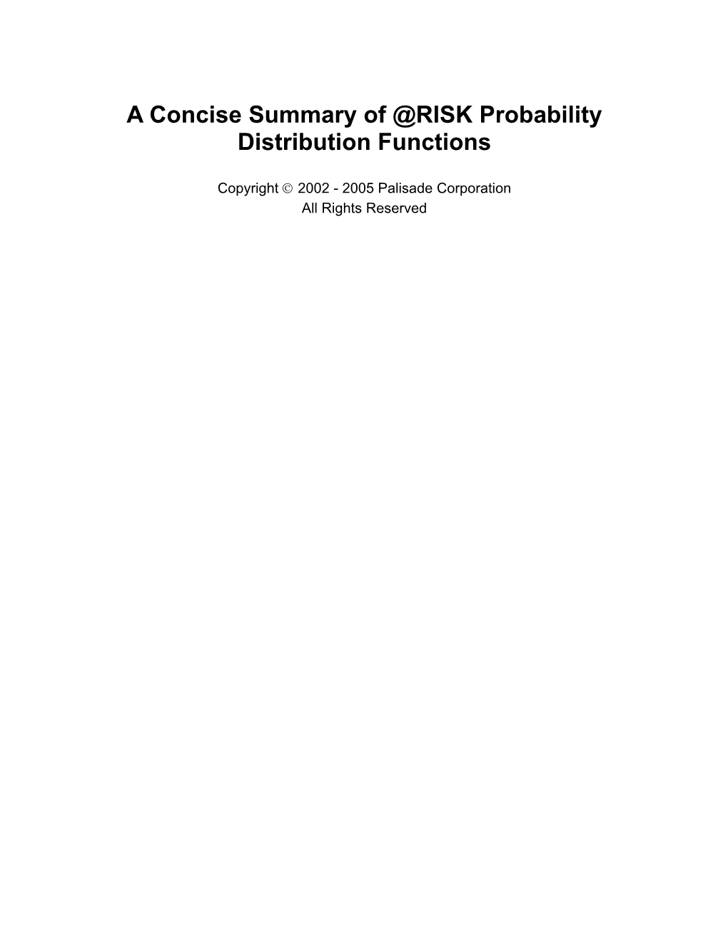 A Concise Summary of @RISK Probability Distribution Functions