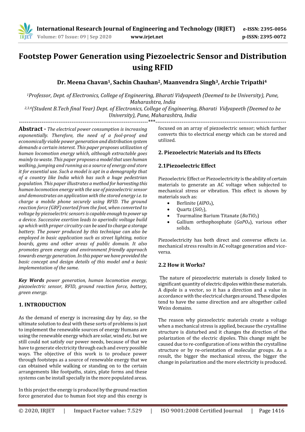 Footstep Power Generation Using Piezoelectric Sensor and Distribution Using RFID