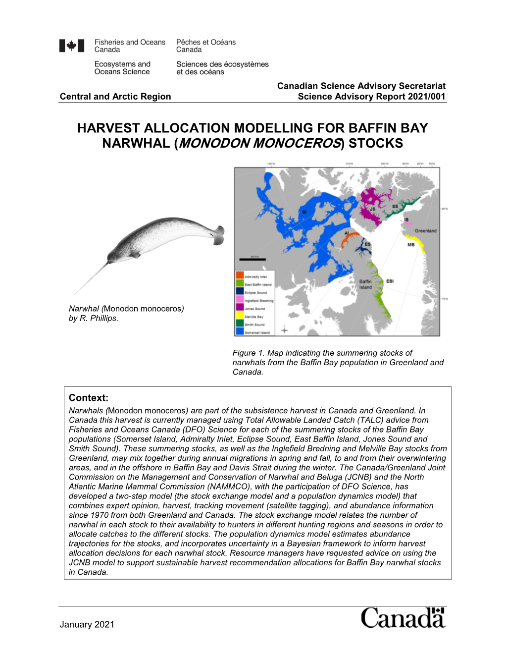 Harvest Allocation Modelling for Baffin Bay Narwhal (Monodon Monoceros) Stocks