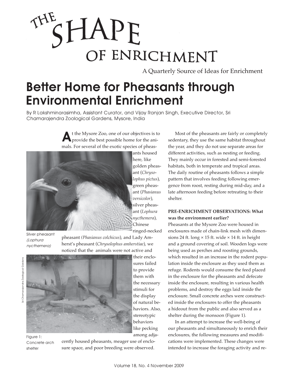Better Home for Pheasants Through Environmental Enrichment