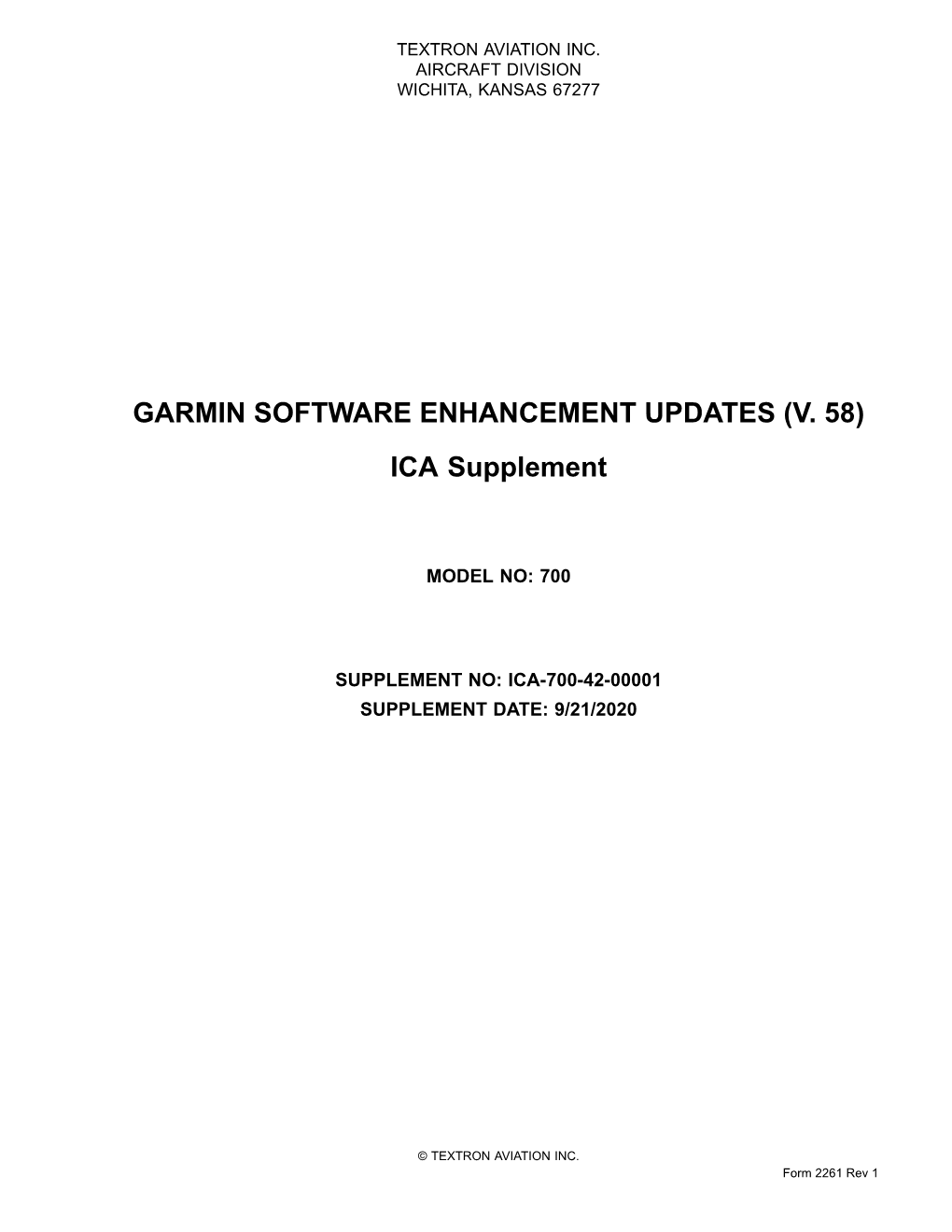 GARMIN SOFTWARE ENHANCEMENT UPDATES (V. 58) ICA Supplement