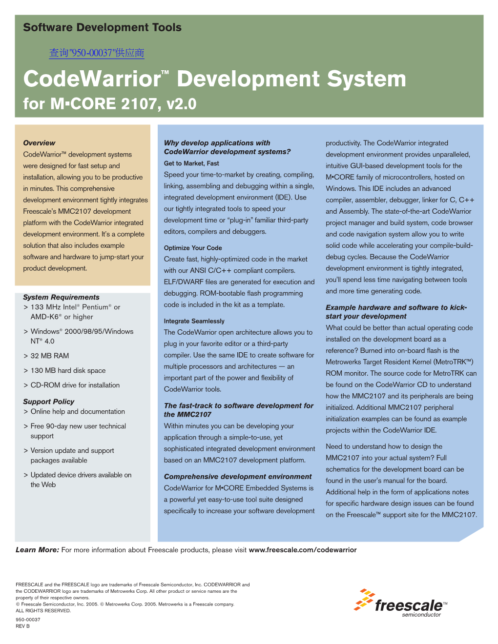 Codewarrior™ Development System for M•CORE 2107, V2.0