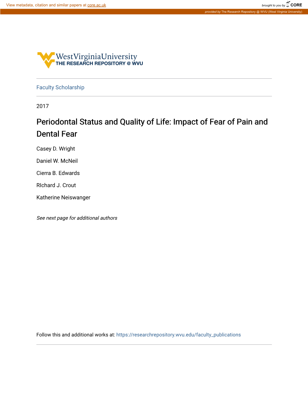 Periodontal Status and Quality of Life: Impact of Fear of Pain and Dental Fear