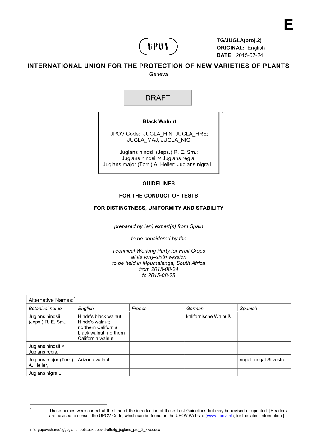 INTERNATIONAL UNION for the PROTECTION of NEW VARIETIES of PLANTS Geneva