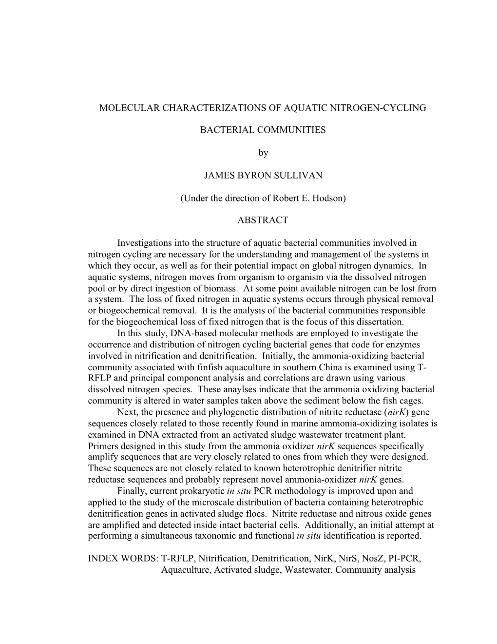 Molecular Characterizations of Aquatic Nitrogen-Cycling