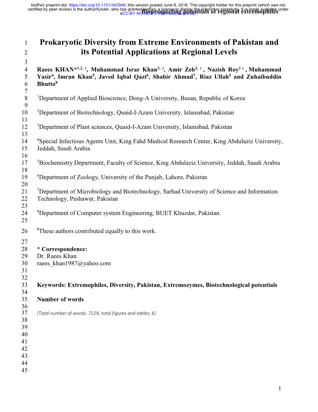 Prokaryotic Diversity from Extreme Environments of Pakistan and Its Potential Applications at Regional Levels