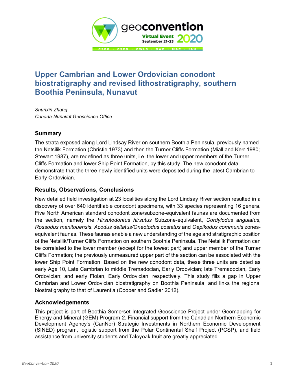 Upper Cambrian and Lower Ordovician Conodont Biostratigraphy and Revised Lithostratigraphy, Southern Boothia Peninsula, Nunavut