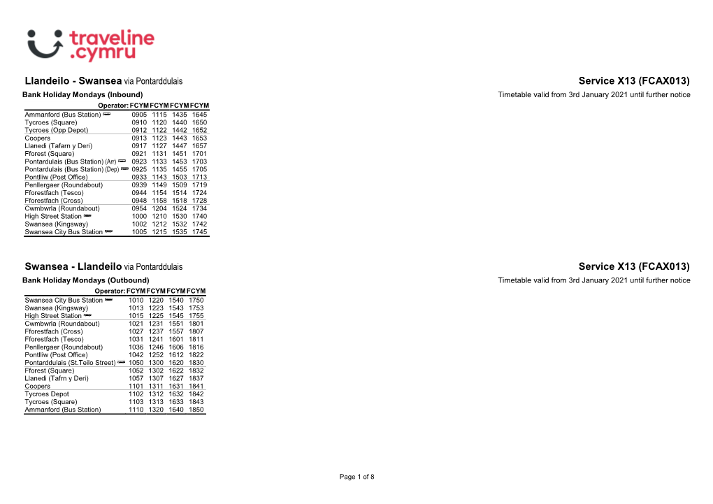 Timetable X13FCA6
