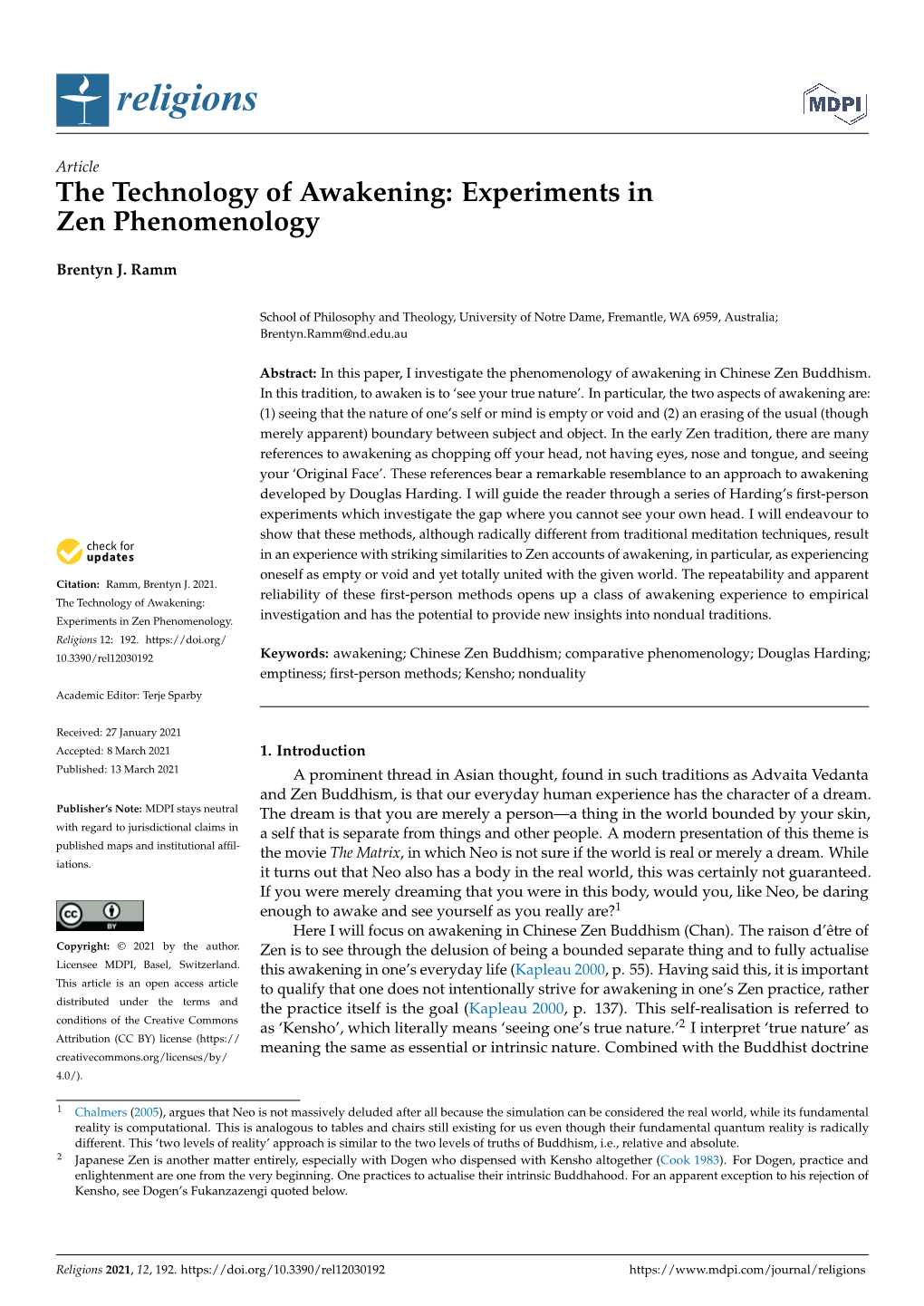 The Technology of Awakening: Experiments in Zen Phenomenology