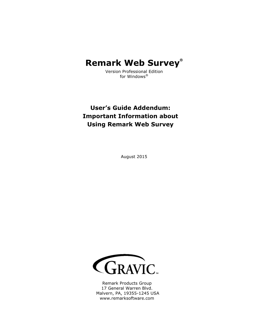 Remark Web Survey User Guide Addendum