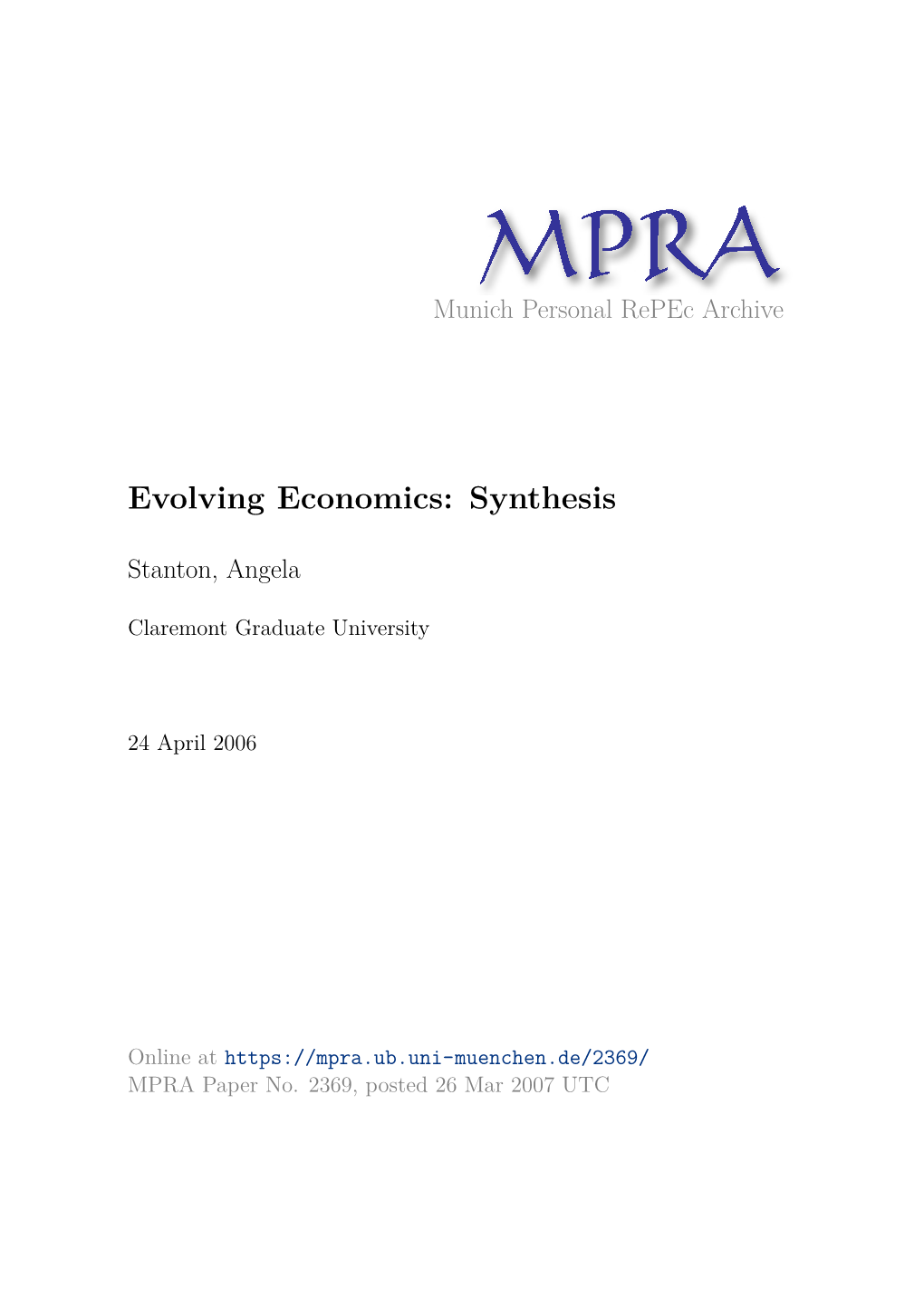 Evolving Economics: Synthesis