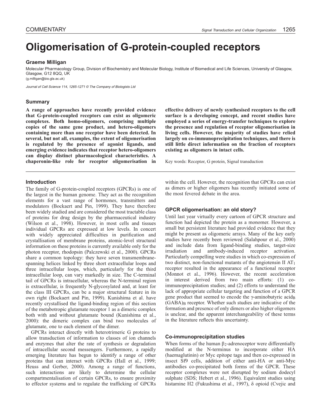 Oligomerisation of G-Protein-Coupled Receptors