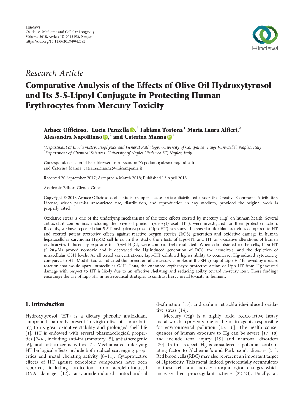 Comparative Analysis of the Effects of Olive Oil Hydroxytyrosol and Its 5-S-Lipoyl Conjugate in Protecting Human Erythrocytes from Mercury Toxicity