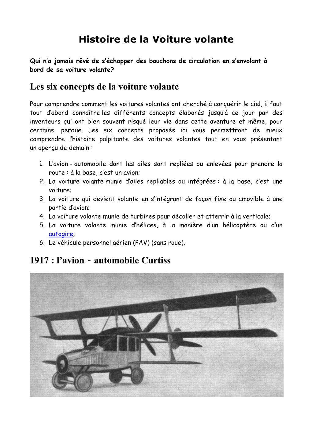 Histoire De La Voiture Volante Les Six Concepts De La Voiture Volante 1917 : L'avion‐Automobile Curtiss