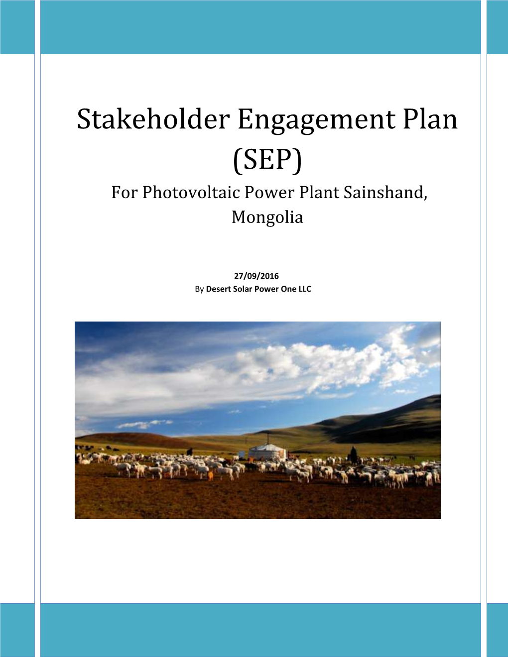 Stakeholder Engagement Plan (SEP) for Photovoltaic Power Plant Sainshand, Mongolia