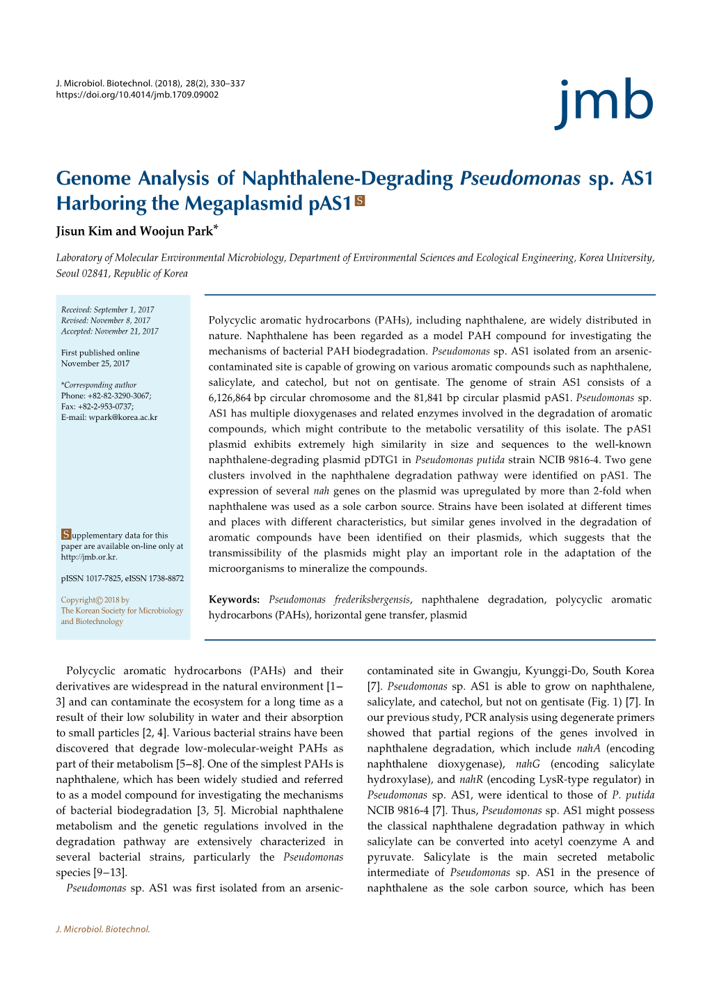 Genome Analysis of Naphthalene-Degrading Pseudomonas Sp