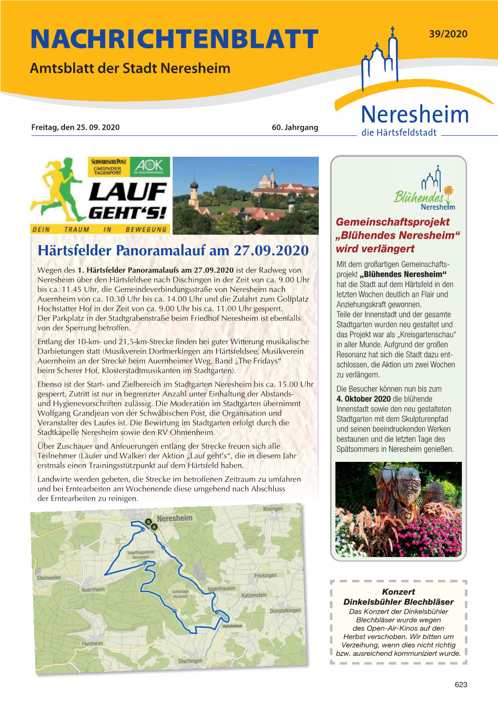 NACHRICHTENBLATT 39/2020 Amtsblatt Der Stadt Neresheim