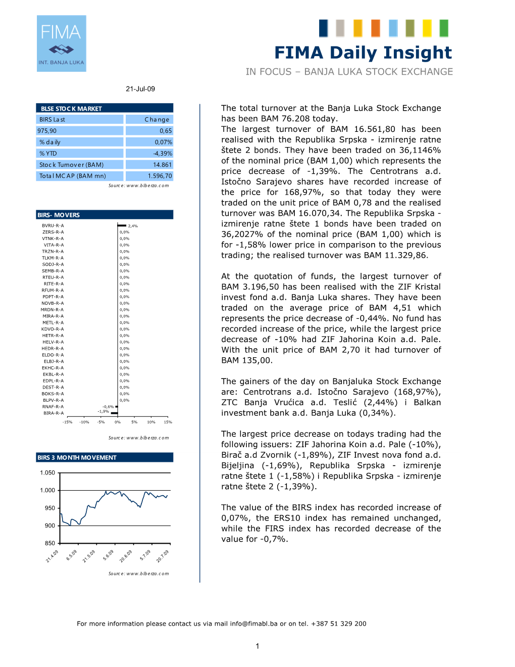 FIMA Daily Insight in FOCUS – BANJA LUKA STOCK EXCHANGE