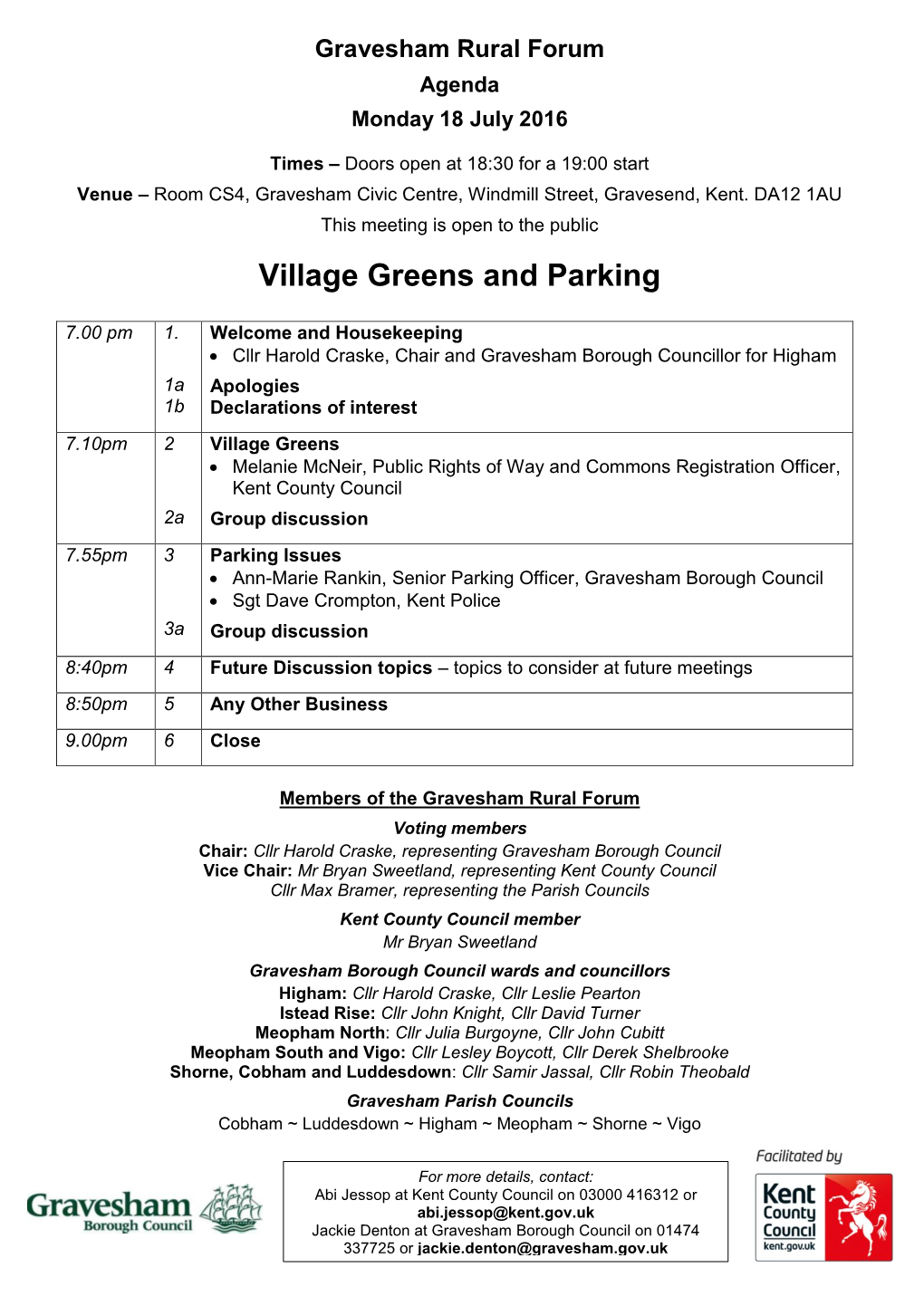Gravesham Rural Forum Agenda Monday 18 July 2016