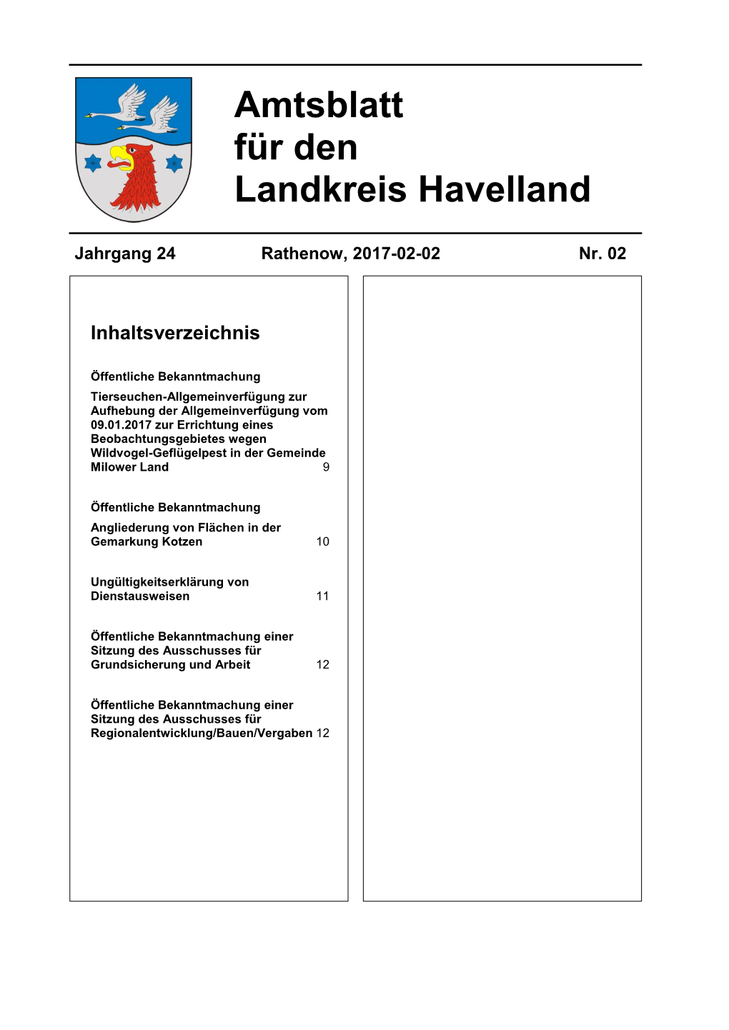 Amtsblatt Für Den Landkreis Havelland Seite 9