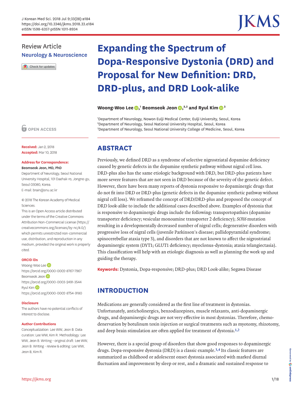 Expanding the Spectrum of Dopa-Responsive Dystonia (DRD)
