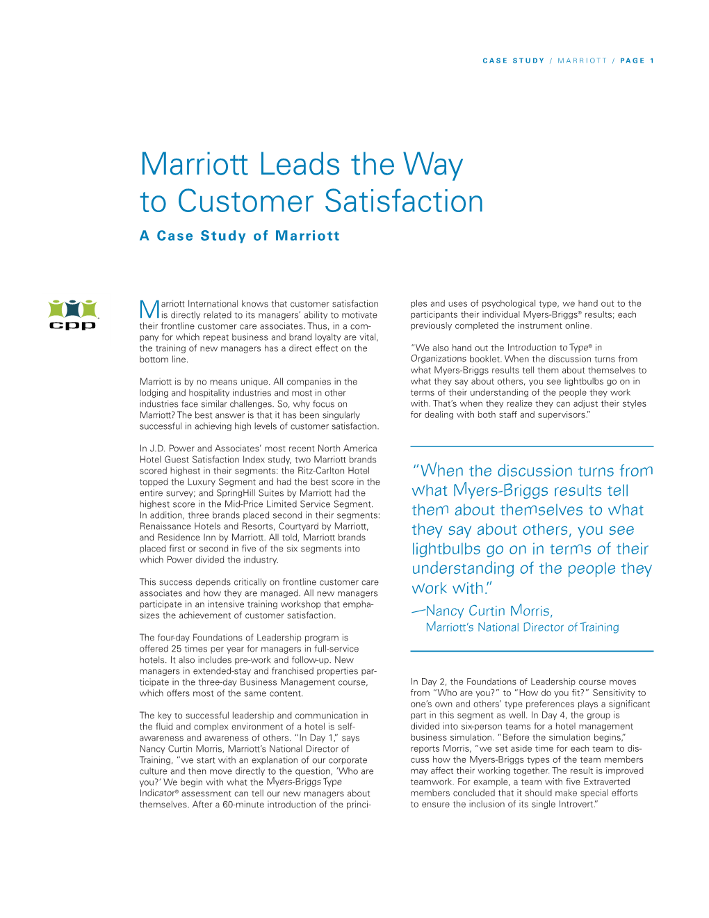 Marriott Leads the Way to Customer Satisfaction a Case Study of Marriott