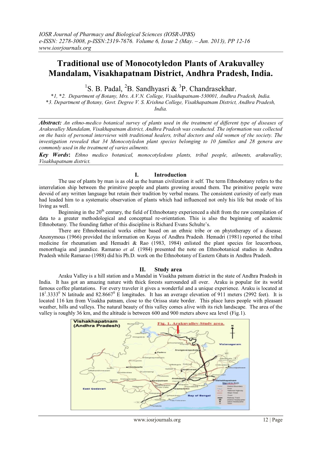 Traditional Use of Monocotyledon Plants of Arakuvalley Mandalam, Visakhapatnam District, Andhra Pradesh, India