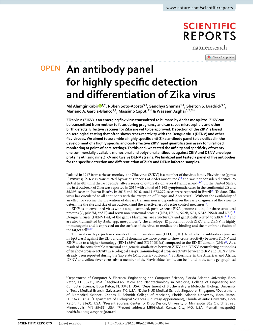 An Antibody Panel for Highly Specific Detection and Differentiation of Zika