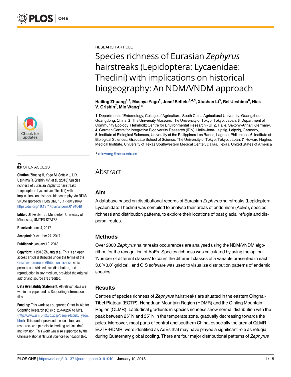 Species Richness of Eurasian Zephyrus Hairstreaks (Lepidoptera: Lycaenidae: Theclini) with Implications on Historical Biogeography: an NDM/VNDM Approach