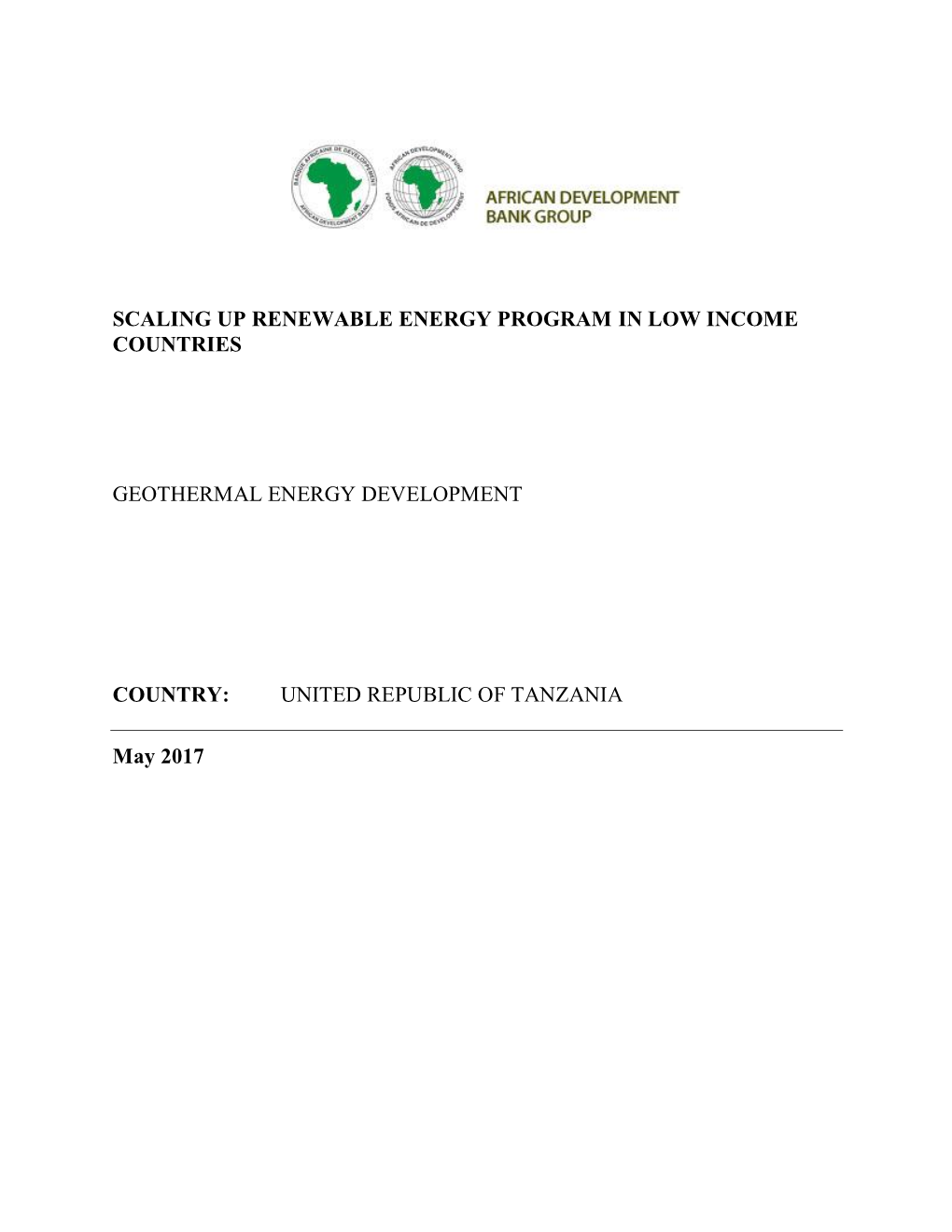 Scaling up Renewable Energy Program in Low Income Countries