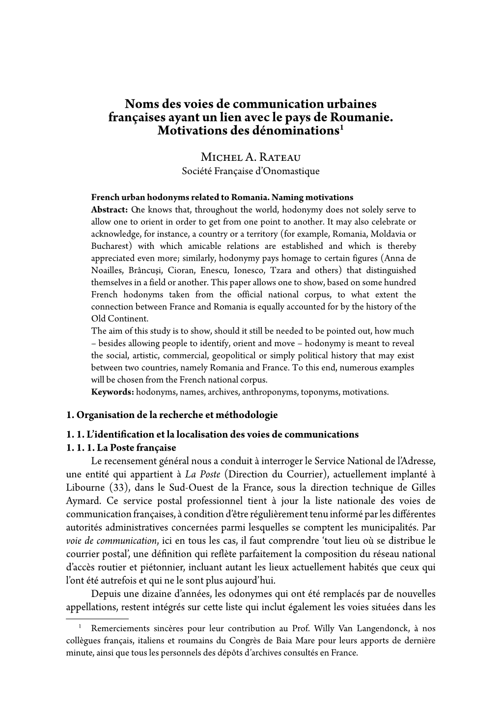 Noms Des Voies De Communication Urbaines Françaises Ayant Un Lien Avec Le Pays De Roumanie