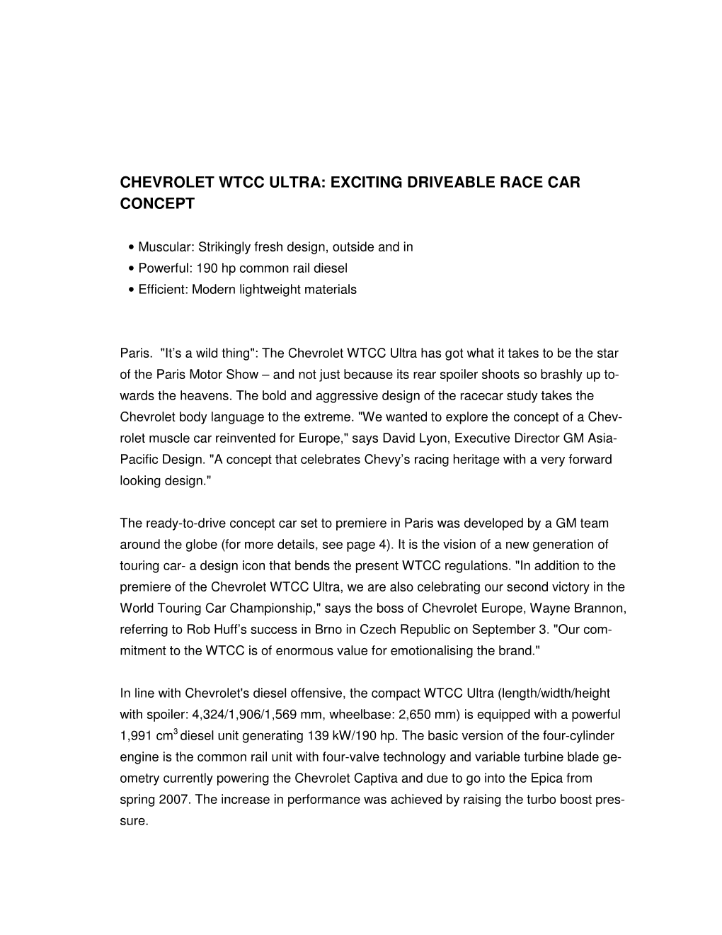 Chevrolet Wtcc Ultra: Exciting Driveable Race Car Concept
