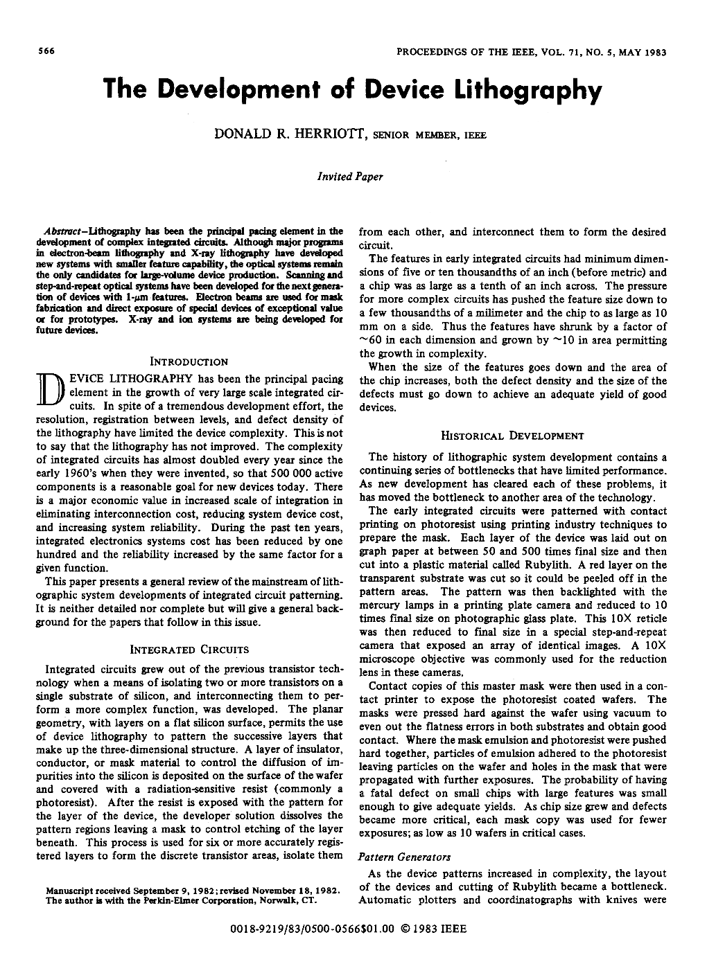 The Development of Device Lithography