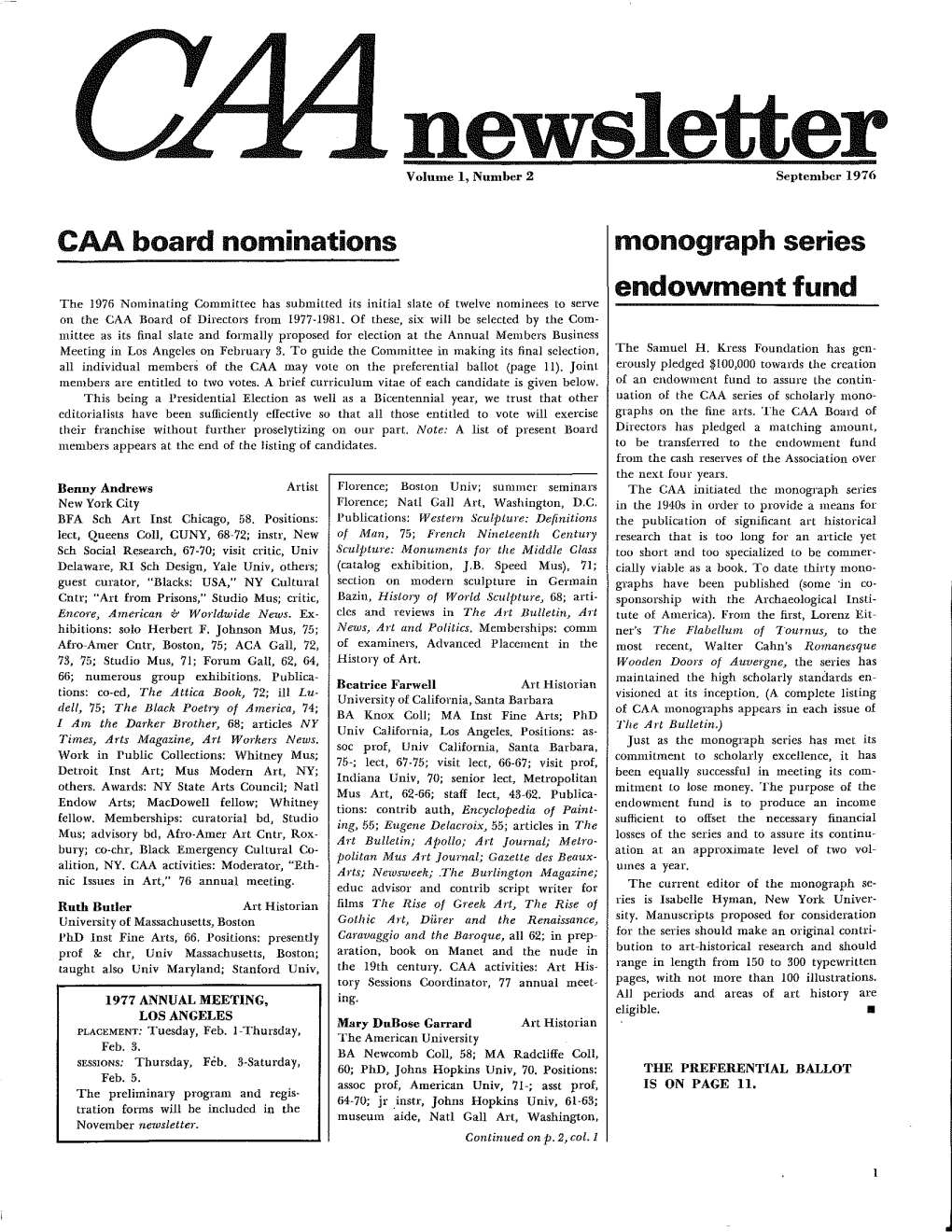 September 1976 CAA Newsletter