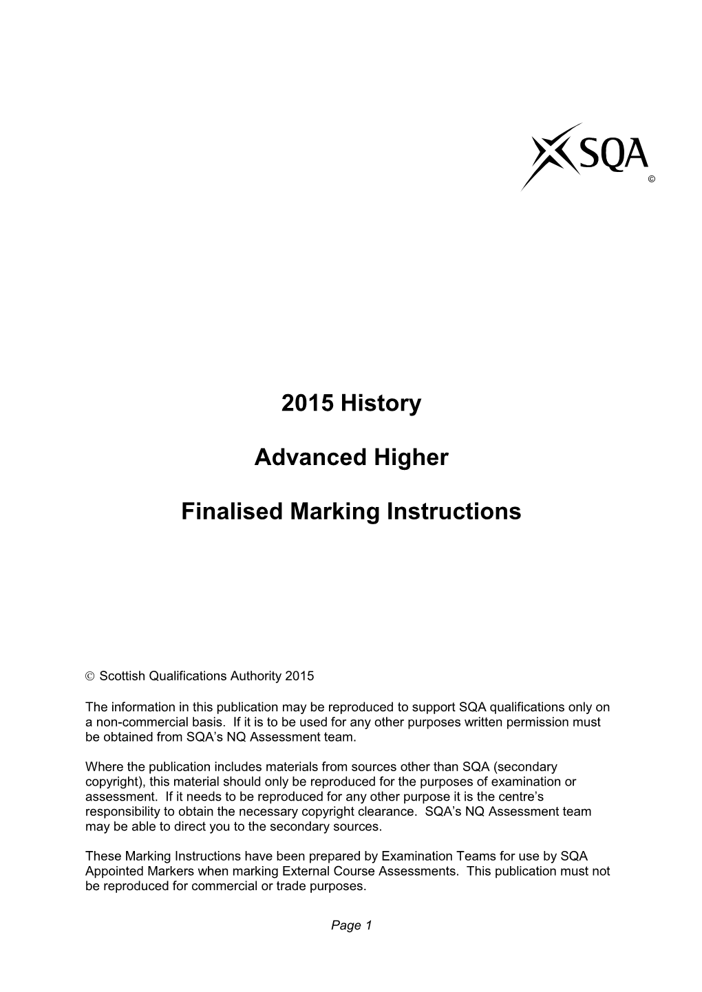 2015 History Advanced Higher Finalised Marking Instructions