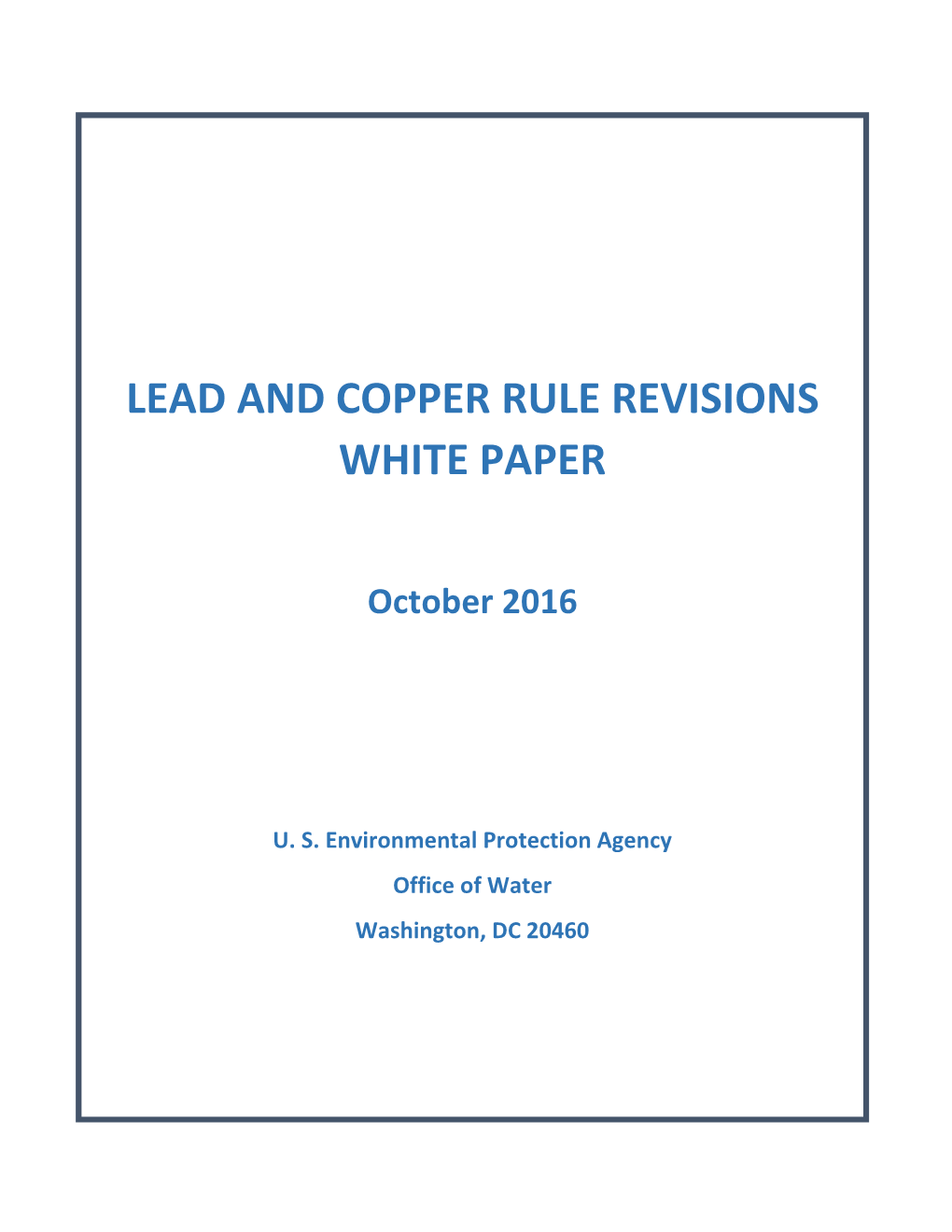 Lead and Copper Rule Revisions White Paper