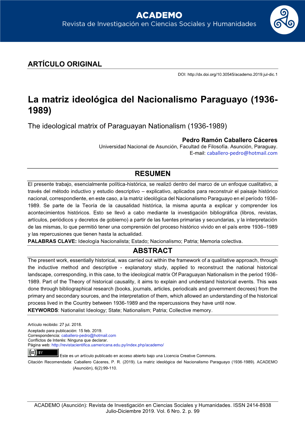 La Matriz Ideológica Del Nacionalismo Paraguayo (1936- 1989)