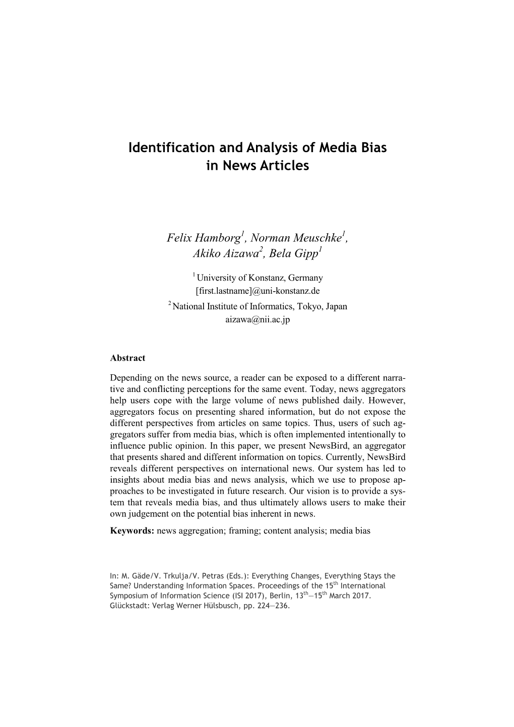 Identification and Analysis of Media Bias in News Articles