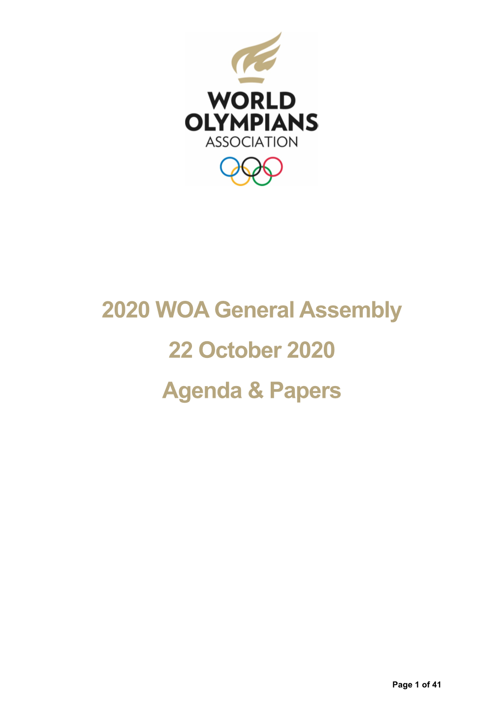 2020 WOA General Assembly 22 October 2020 Agenda & Papers