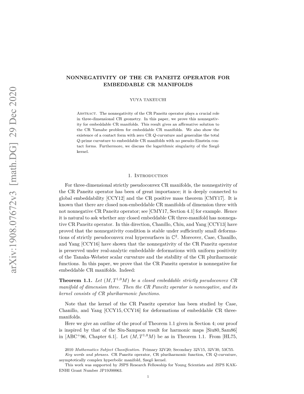 Arxiv:1908.07672V3 [Math.DG] 29 Dec 2020