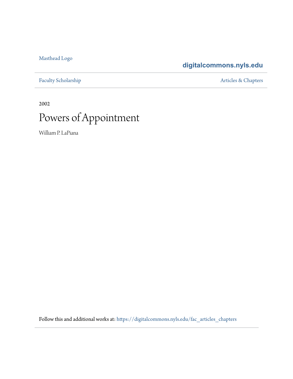Powers of Appointment William P