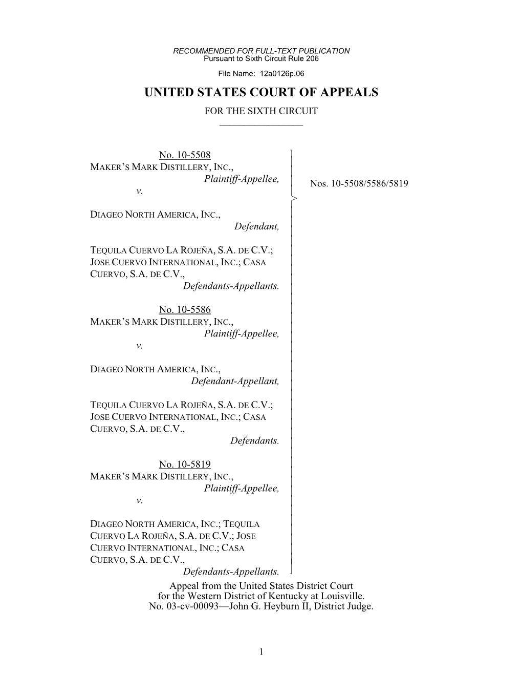 United States Court of Appeals for the Sixth Circuit ______