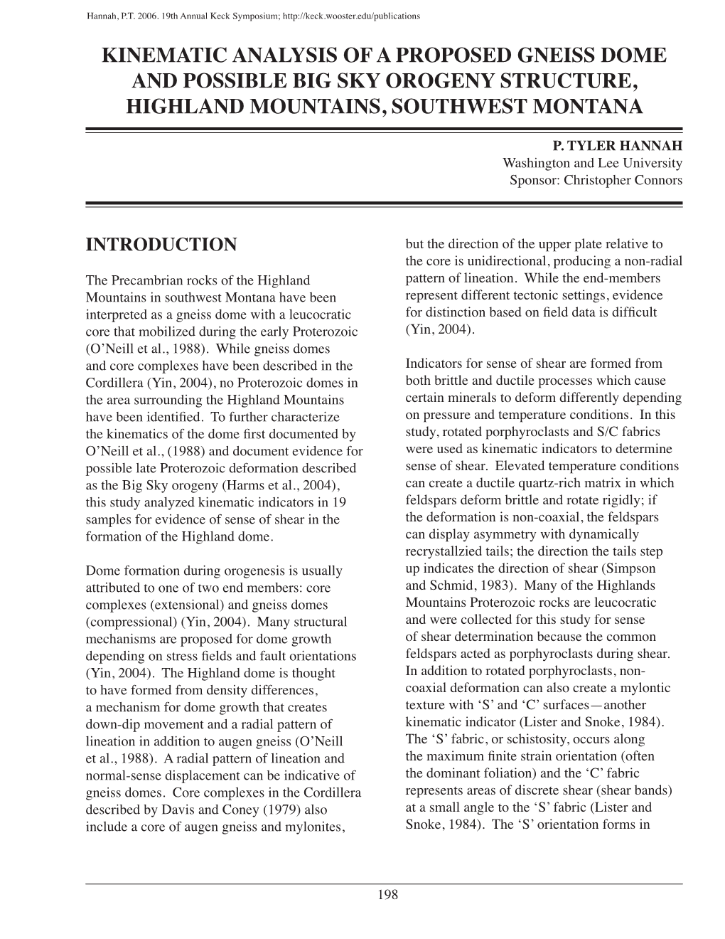 Kinematic Analysis of a Proposed Gneiss Dome and Possible Big Sky Orogeny Structure, Highland Mountains, Southwest Montana